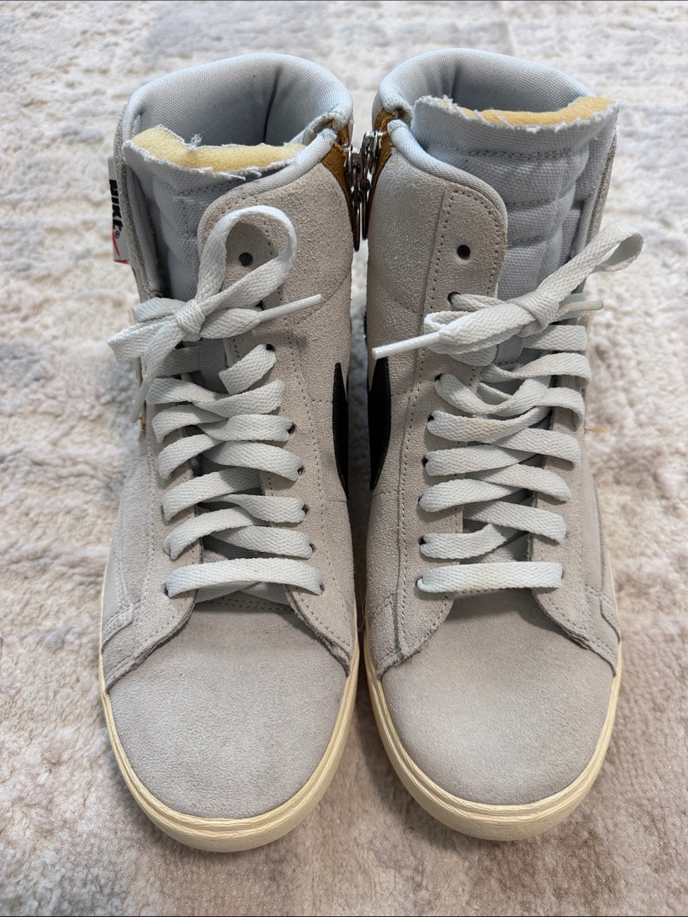 Nike Women's High-Top Suede Sneakers in Light Gray with Cream Sole
